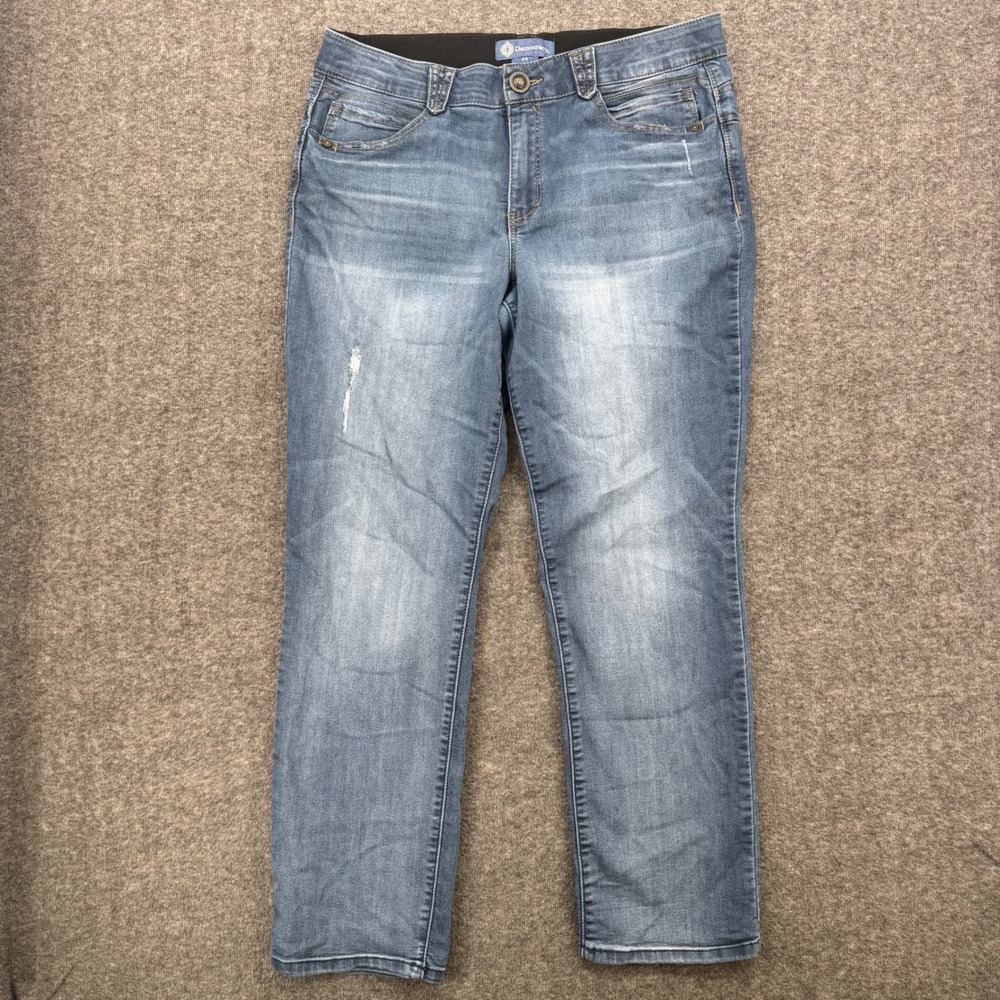 Democracy Absolution Straight Leg Jeans Women 14 Medium Wash Blue Distressed